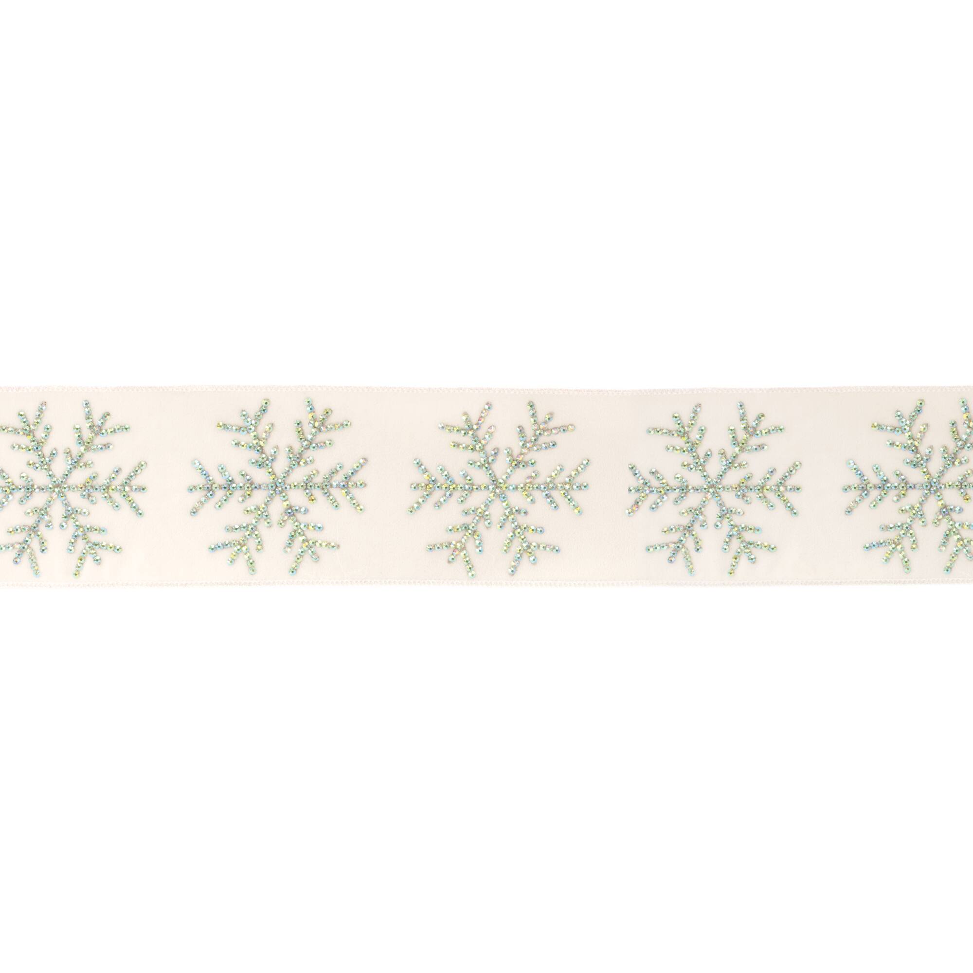 4" x 5yd. Jeweled Snowflake Wired Ribbon